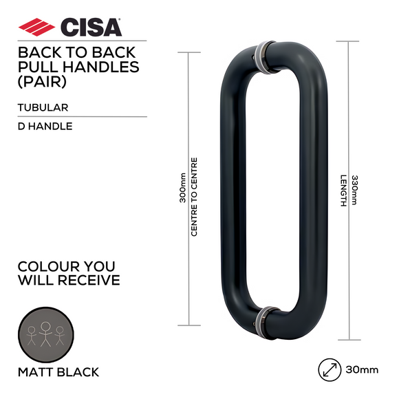 CISA FP.D10.BB.MBL pull handle, tubular, 30mm (Ø) x 330mm (l) x 300mm (ctc), matt black