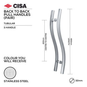 CISA Wave-Shaped S Pull Handle, 600mm, Back-to-Back, Stainless Steel - main view