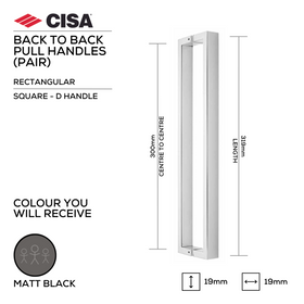 FP.SD02.BB.MBL, Pull Handle, Square, D Handle, BTB, 19mm (Ø) x 319mm (l) x 300mm (ctc), Matt Black, CISA