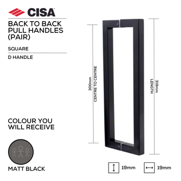 FP.SD02.BB.MBL, Pull Handle, Square, D Handle, BTB, 19mm (Ø) x 319mm (l) x 300mm (ctc), Matt Black, CISA