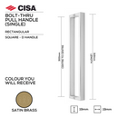 FP.SD02.BTF.SB, Pull Handle, Square, D Handle, BoltThru, 19mm (d) x 319mm (l) x 300mm (ctc), Satin Brass, CISA-1