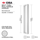 FP.SD04.BTF.SS, Pull Handle, Square, D Handle, BoltThru, 19mm (d) x 619mm (l) x 600mm (ctc), Stainless Steel, CISA-1