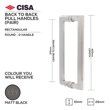 CISA Matt Black Pull Handle for doors, main product view with bold black energy, 25mm (Ø) x 300mm (l).