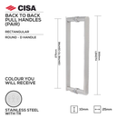 FP.DF30.BB.SS, Pull Handle, Flat Face, D Handle, BTB, 25x10mm (Ø) x 400mm (l) x 375mm (ctc), Stainless Steel, CISA-1