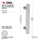 Main product view of CISA Stainless Steel Pull Handle, made for doors with tough stainless shine, 32mm (Ø) x 500mm (l).