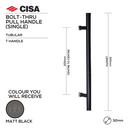 CISA Matt Black Pull Handle main product view; sharp modern attitude for a better door setup, 32mm (Ø) x 300mm (l).