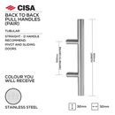 FP.TM32.BB.SS, Pull Handle, Tubular, Mitred , T Handle, BTB, 32mm (Ø) x 600mm (l) x 500mm (ctc), Stainless Steel, CISA-1