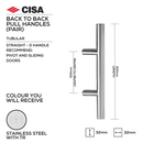 CISA Stainless Steel Pull Handle for doors, main product view with strong stainless style, 32mm (Ø) x 600mm (l).