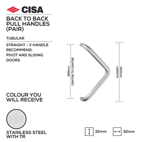 FP.V13.BB.TR, Pull Handle, Tubular, V Handle, BTB, 32mm (Ø) x 400mm (l) x 368mm (ctc), Stainless Steel with Tarnish Resistant, CISA