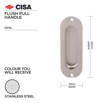 CISA Stainless Steel Sliding Door for patio and sliding doors, main product view with strong stainless style, 120mm (l) x 34mm (w).