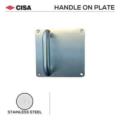 Main product view of CISA Stainless Steel Pull Handle, made for patio and sliding doors with tough stainless shine.