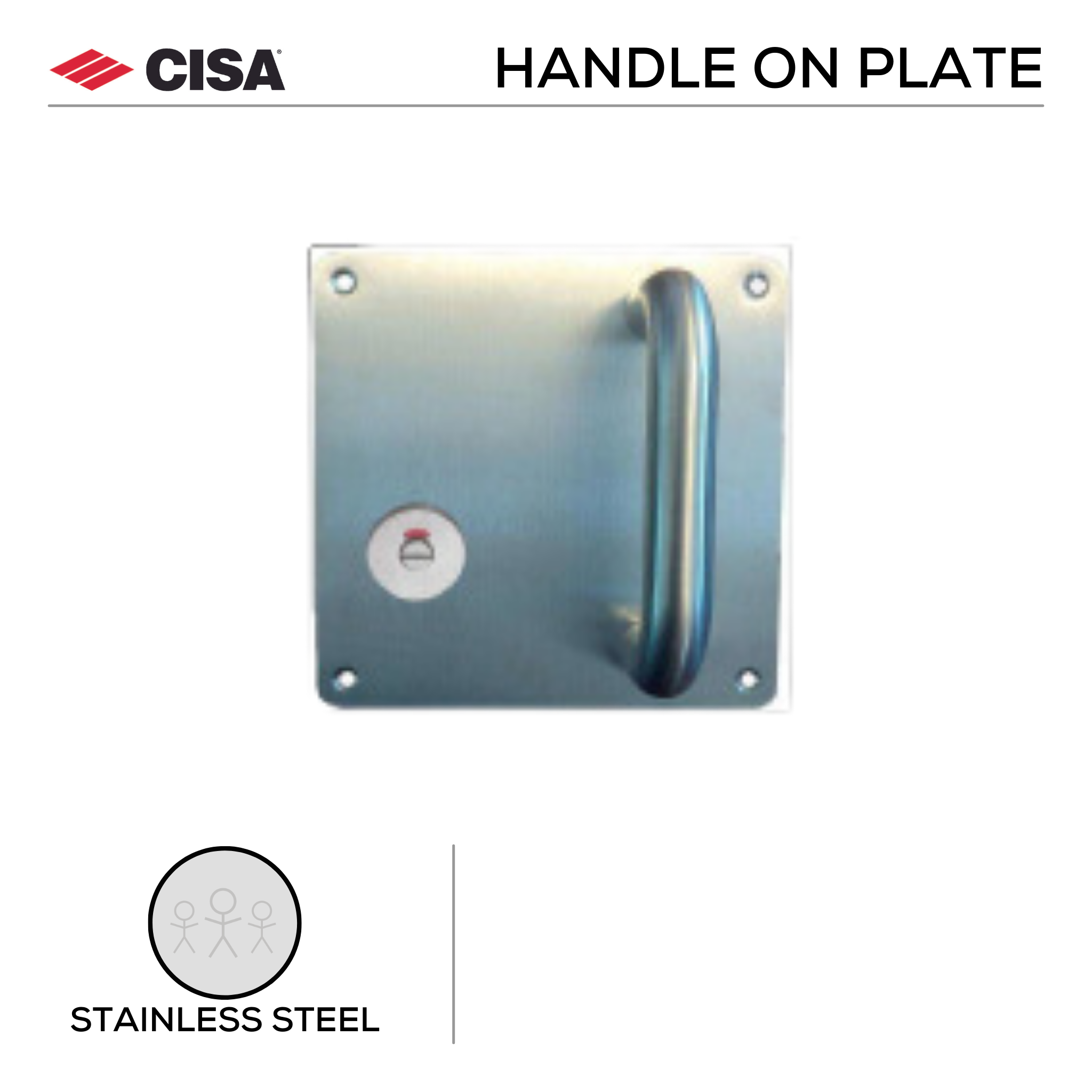 FPD6.WC.L, Pull Handles, Square, On Plate,WC Indicator & Turn, Left Hand, Satin Stainless Steel, CISA