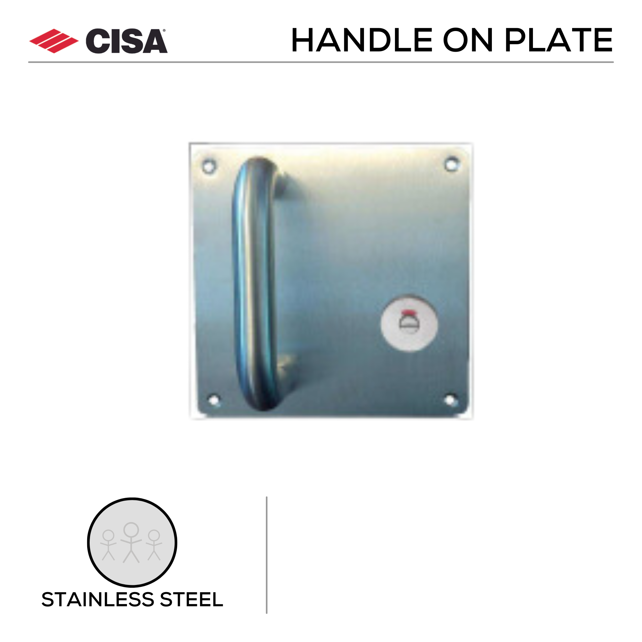 FPD6.WC.R, Pull Handles, Square, On Plate,WC Indicator & Turn, Right Hand, Satin Stainless Steel, CISA