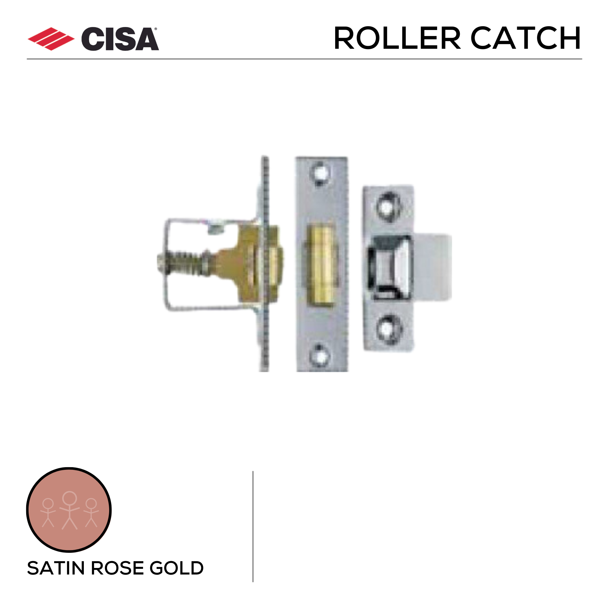 FRB01.SRG, Adjustable, Roller Catch, Heavy Duty, 76mm (l) x 22mm (w), Satin Rose Gold, CISA