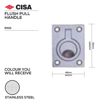CISA Stainless Steel Pull Handle for patio and sliding doors, main product view with strong stainless style, 63mm (l) x 44mm (w).
