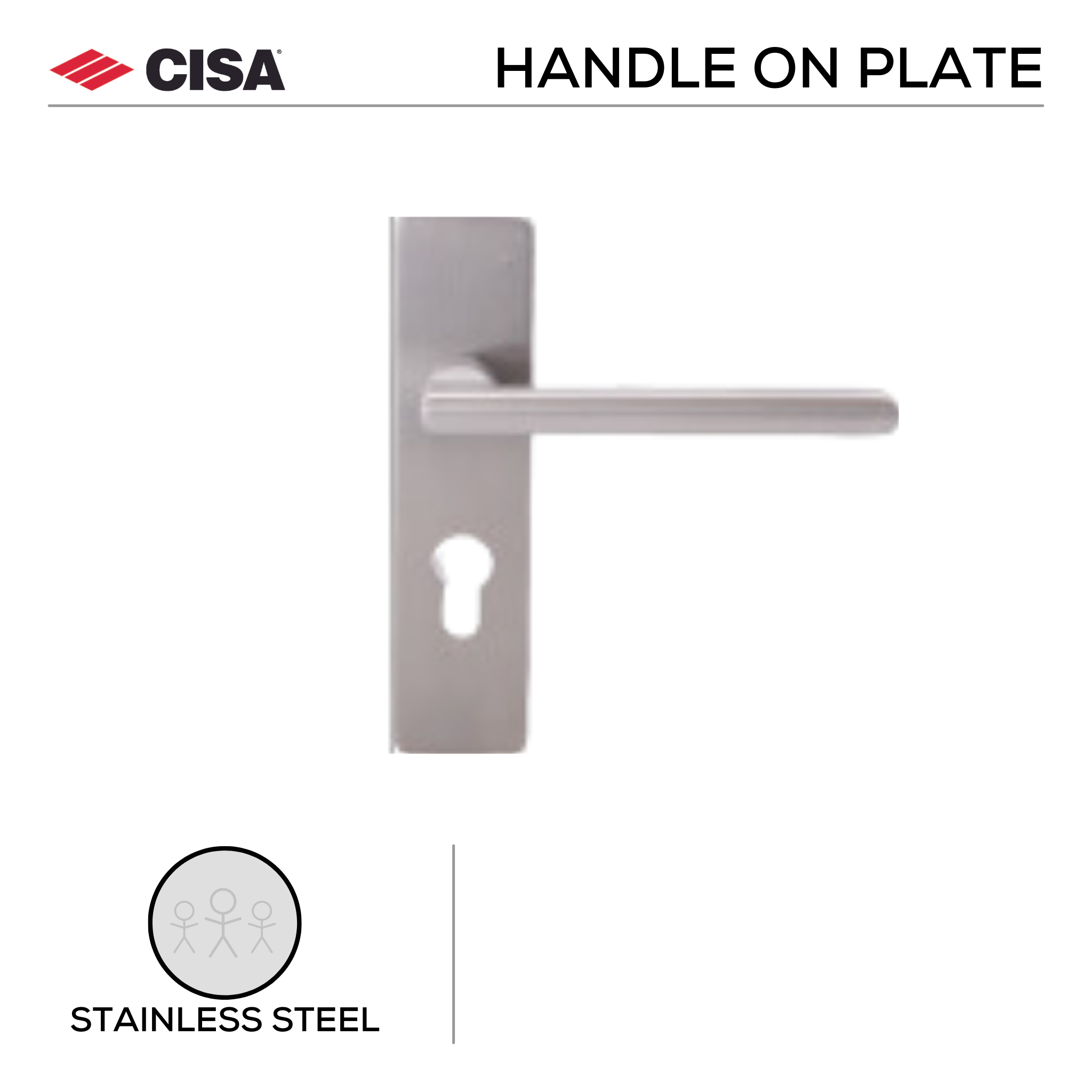 FS106.BP.K.SS, Lever Handle, Square Plate, Heavy duty, Stainless Steel, CISA