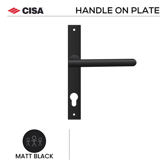 Lever Handle on Narrow Plate, Stainless Steel or Matt Black - DPS (Cisa) FS106