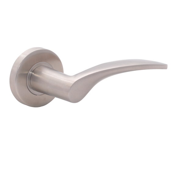 FS116.R._.SB, Lever Handles, Form, On Round Rose, With Escutcheons, Satin Brass, CISA