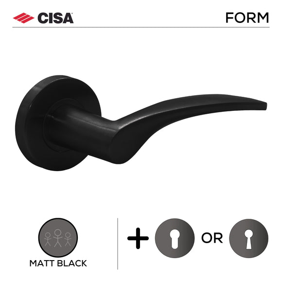 CISA FS116 Lever Handles on Round Rose, Matt Black - main view