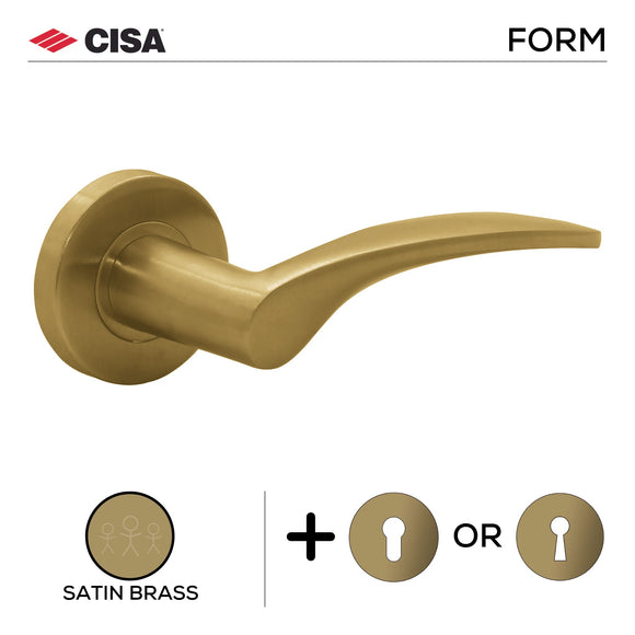 CISA FS116 Lever Handles on Round Rose, Satin Brass - main view