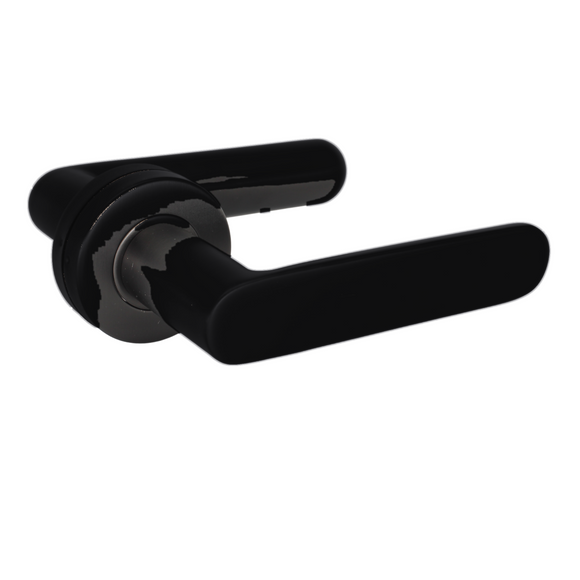 CISA Curved FS203 Lever Handles on Round Rose, Matt Black detail view