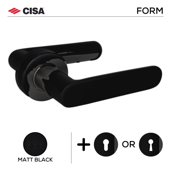 CISA Curved FS203 Lever Handles on Round Rose, Matt Black main view