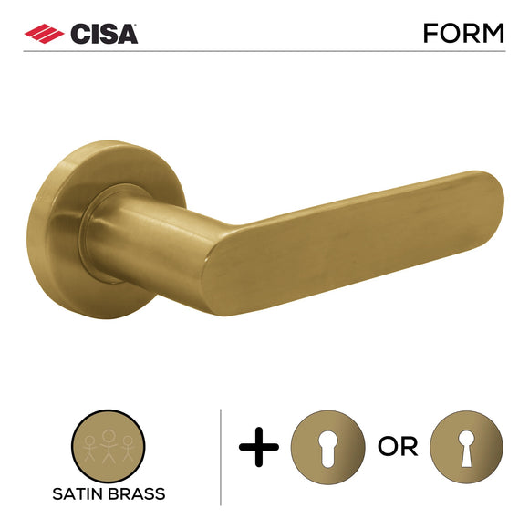 CISA Curved FS203 Lever Handles on Round Rose, Satin Brass - main view
