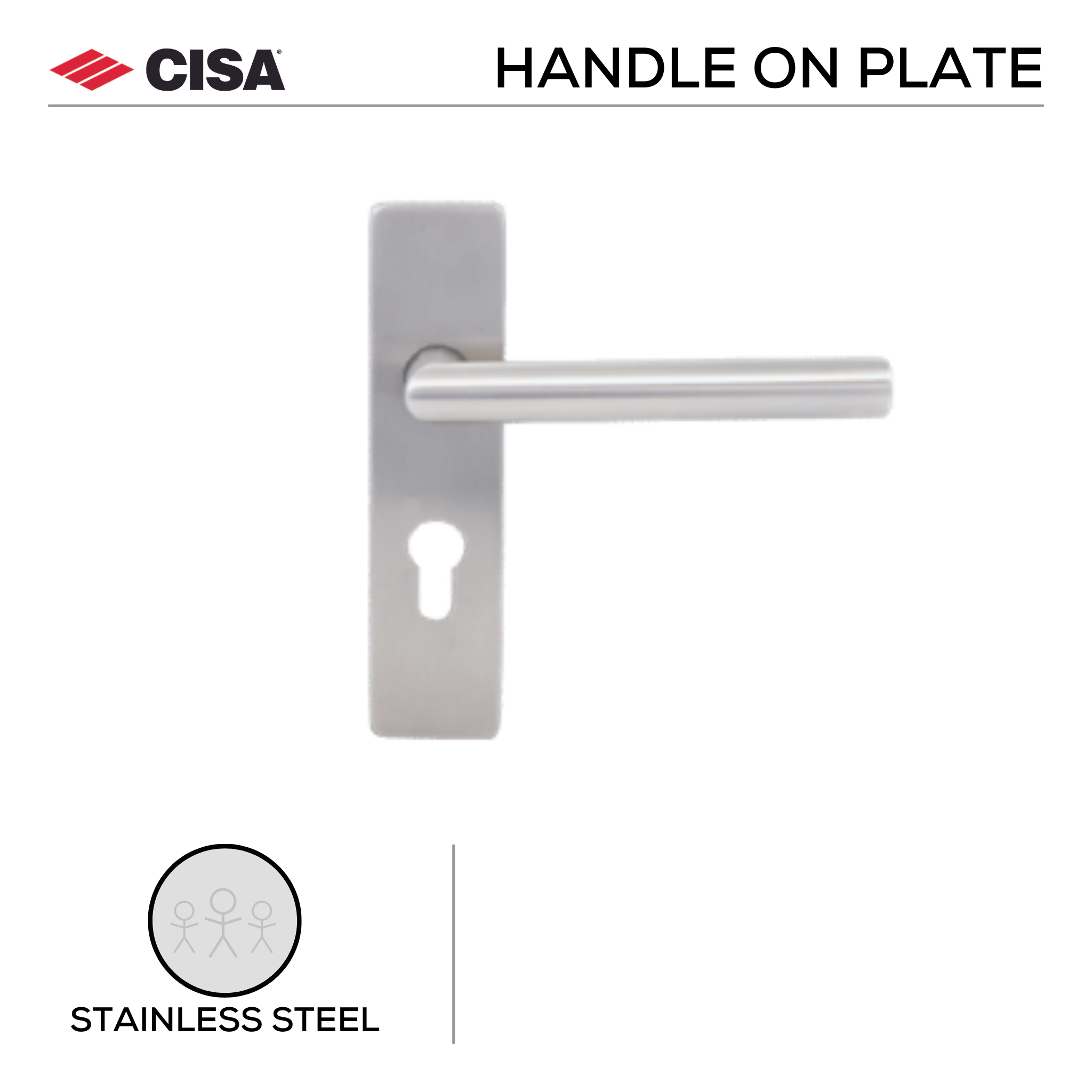 FT02.BP.K.SS, Lever Handle, Square Plate, Heavy duty, Stainless Steel, CISA