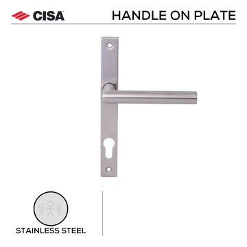 Main product view of CISA Stainless Steel Cylinder Lock, made for commercial security doors with tough stainless shine, 85mm.