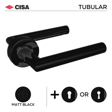 Tubular FT02 Lever Handles on Round Rose, Stainless Steel, Matt Black, Satin Rose Gold or Tarnish Resistant Stainless Steel - CISA