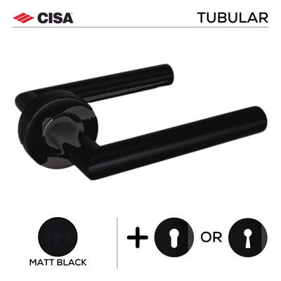 Tubular FT02 Lever Handles on Round Rose, Stainless Steel, Matt Black, Satin Rose Gold or Tarnish Resistant Stainless Steel - CISA
