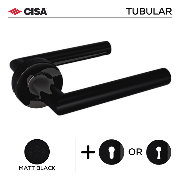 Tubular FT02 Lever Handles on Round Rose, Stainless Steel, Matt Black, Satin Rose Gold or Tarnish Resistant Stainless Steel - CISA