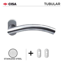 FT03._.SS, Lever Handles, Tubular, On Oval Rose, With Escutcheons, 134mm (l), Stainless Steel, CISA-1