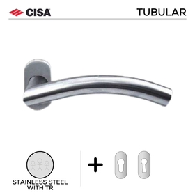 FT03.O._.TR, Lever Handles, Tubular, On Oval Rose, With Escutcheons, 134mm (l), Stainless Steel with Tarnish Resistant, CISA