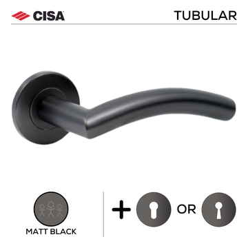 CISA Matt Black Lever Handle main product view for patio and sliding doors — bold black energy, 134mm (l).