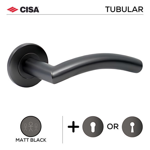CISA Matt Black Lever Handle main product view for patio and sliding doors — bold black energy, 134mm (l).