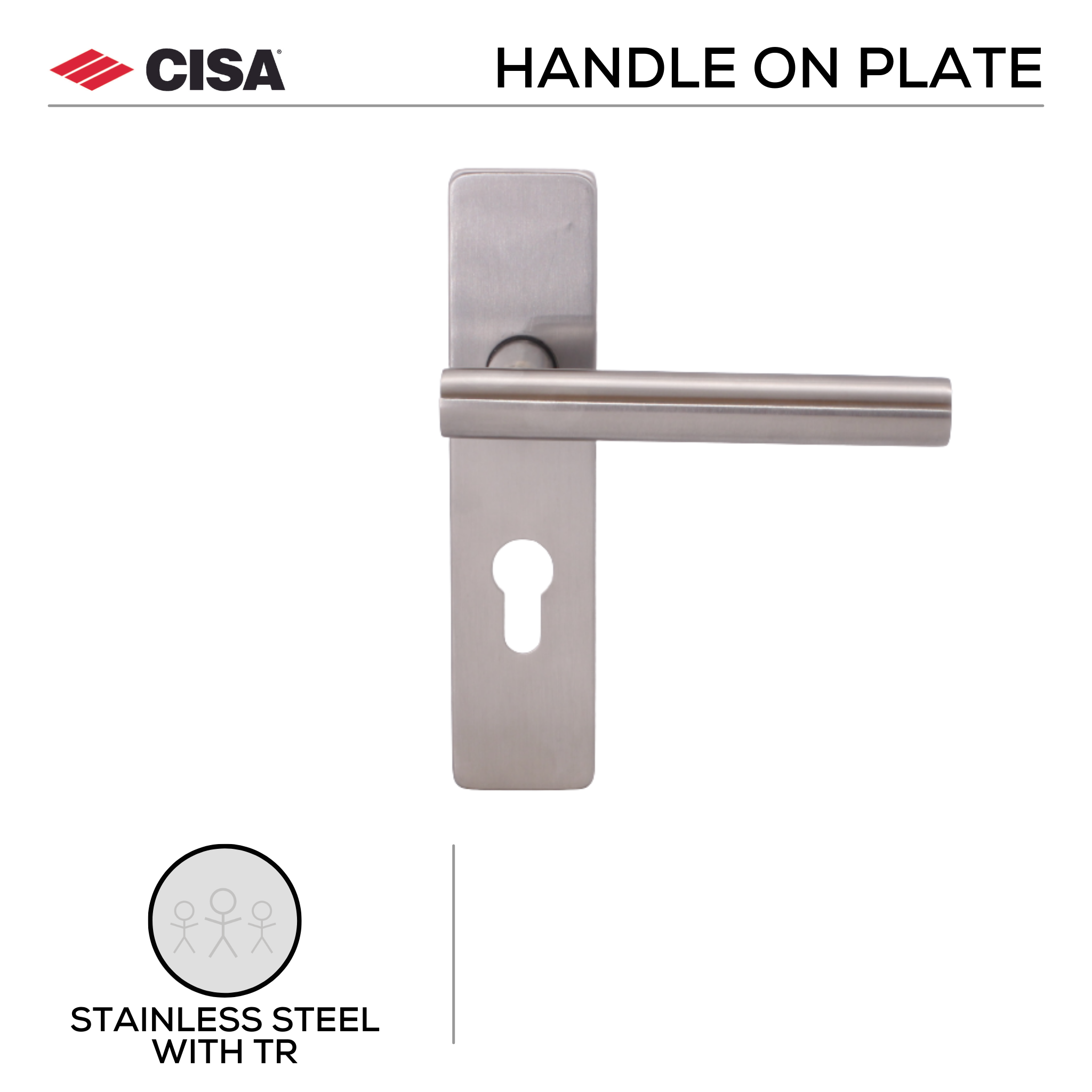 FT06.BP.K.TR, Lever Handle, Square Plate, Heavy duty, Stainless Steel with TR, CISA