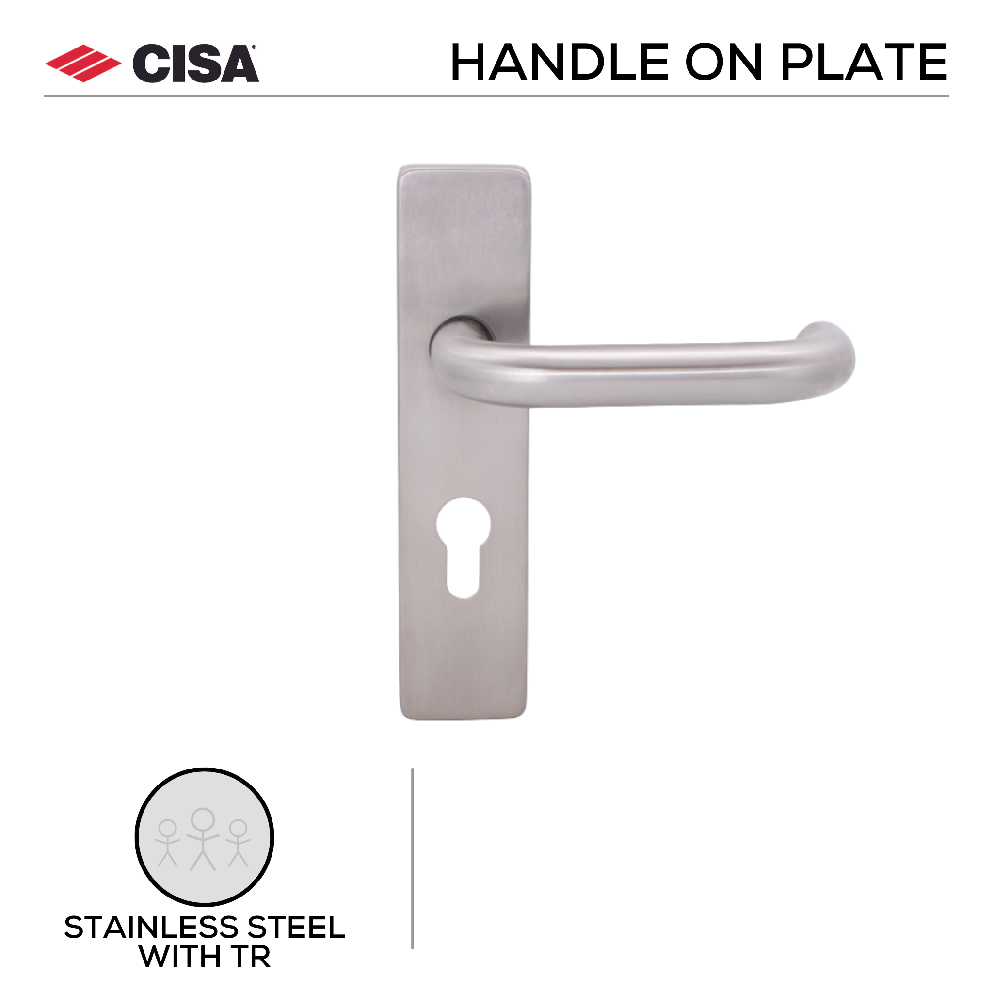 FT08.BP.61.C.TR, Lever Handle, Square Plate, Heavy duty, Stainless Stee with TRl, CISA