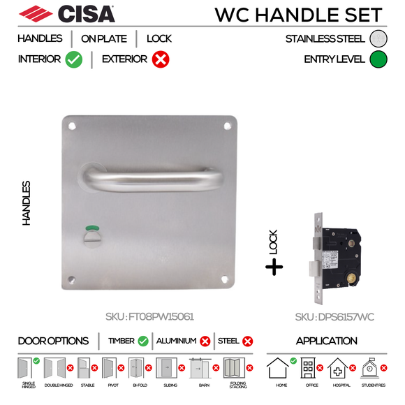 CISA Stainless Steel Door Lock for bathroom doors, main product view with strong stainless style.