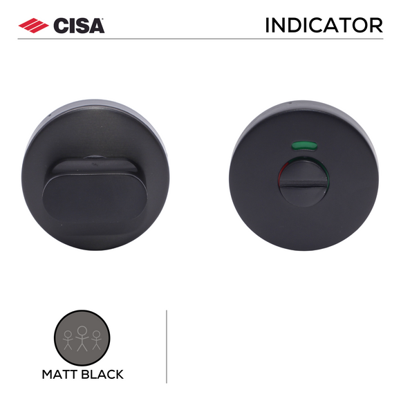 Main product view of CISA Matt Black Escutcheon, made for bathroom doors with dark, sleek, and ready to stand out, 53mm (h) x 53mm (w).