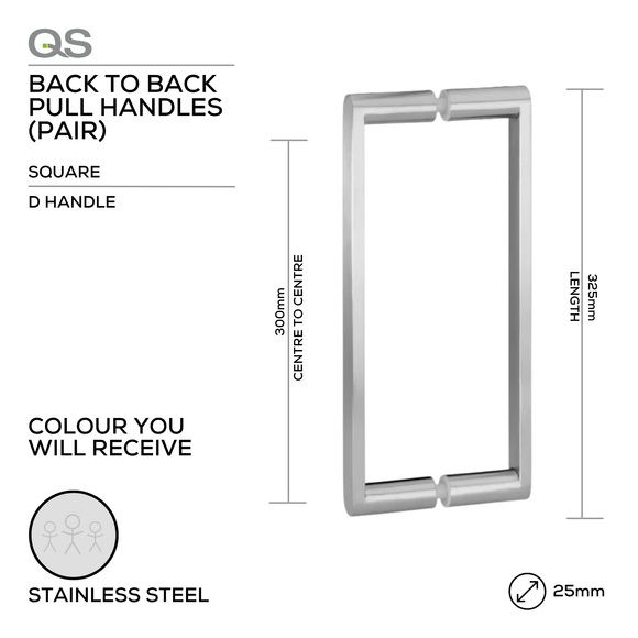 Main product view of QS Stainless Steel Pull Handle, made for doors with tough stainless shine, 25mm (Ø) x 325mm (l).
