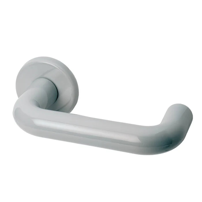 Finn, Lever Handles, Tubular, PVC, On Round Rose, With Escutcheons, Stainless Steel, QS