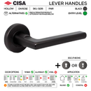 S106 Complete Lockset 1, Lever Handles, Hollow, On Round Rose, With Escutcheons, 137mm (l), Black, Cylinder Sash Lock & Euro Cylinder Set, CISA-2