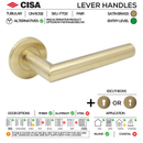 FT02 KEY Complete Lockset 7B, Lever Handles, Hollow, On Round Rose, With Escutcheons, 137mm (l), Satin Brass, 3L Sash Lock Set, CISA-2
