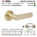 Extra product view of CISA Satin Brass Door Lock, made for patio and sliding doors with solid brass style, 137mm (l).
