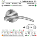 MOLO Complete Key Lockset 8SS, Lever Handles, Solid, On Round Rose, With Escutcheons, Stainless Steel, 3 Lever Sash Lock Set, QS-2