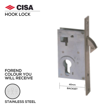 CISA Stainless Steel Cylinder Lock shown in main product view, giving patio and sliding doors clean stainless confidence, 40mm (Backset).