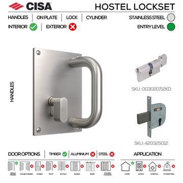 CISA Stainless Steel Door Lock shown in main product view, giving commercial doors clean stainless confidence, left or right hand.
