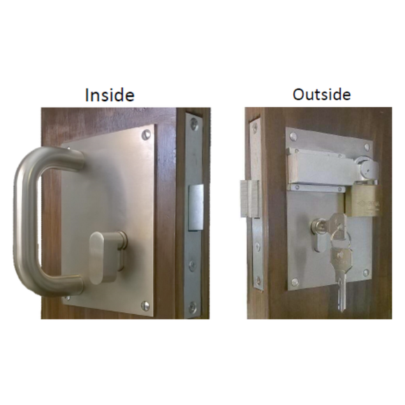 CISA Stainless Steel Door Lock for commercial doors, second look with strong stainless style, left or right hand.