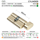 SALO Complete Knob PVD Lockset, Lever Handles, Form, On Round Rose, With Escutcheons, Satin Brass, Cylinder Sash Lock & Knob Cylinder Set, QS-4